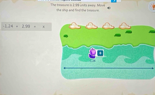 The treasure is 2.99 units away. Move 
the ship and find the treasure.
-1.24+2.99= ×