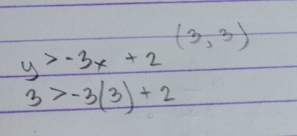 (3,3)
y>-3x+2
3>-3(3)+2