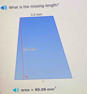 What is the missing length?
area=80.08mm^2