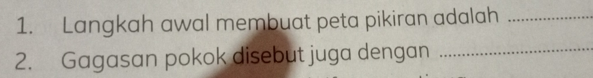 Langkah awal membuat peta pikiran adalah_ 
2. Gagasan pokok disebut juga dengan_