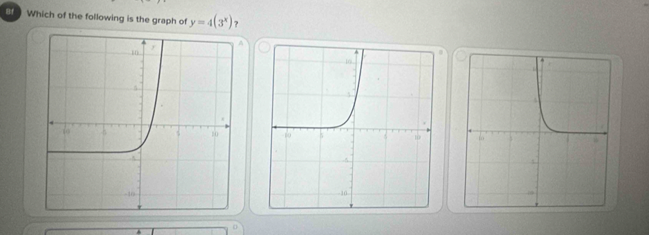 Which of the following is the graph of y=4(3^x) ?