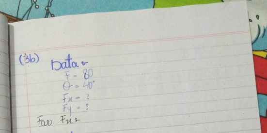 (3b) Data-
F-80
θ =40°
Fx= ?
Fy= ? 
Tao Fx=x^2