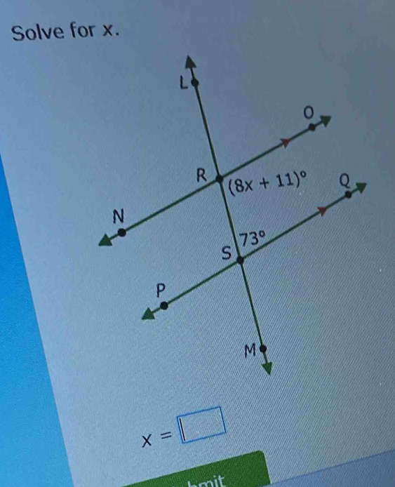 Solve for x.
x=□
hmit