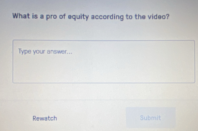 What is a pro of equity according to the video? 
Type your answer... 
Rewatch Submit