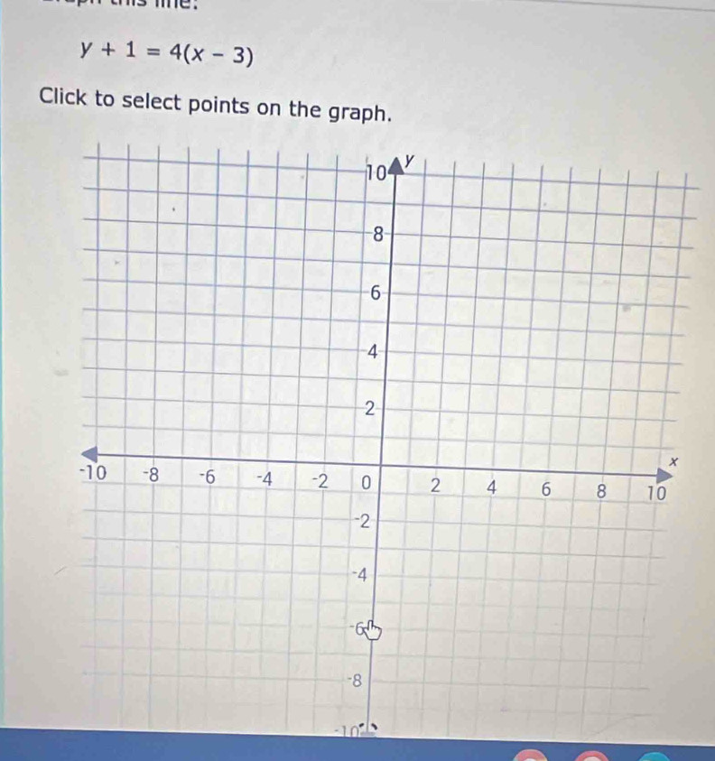 te .
y+1=4(x-3)
Click to select points on the graph.