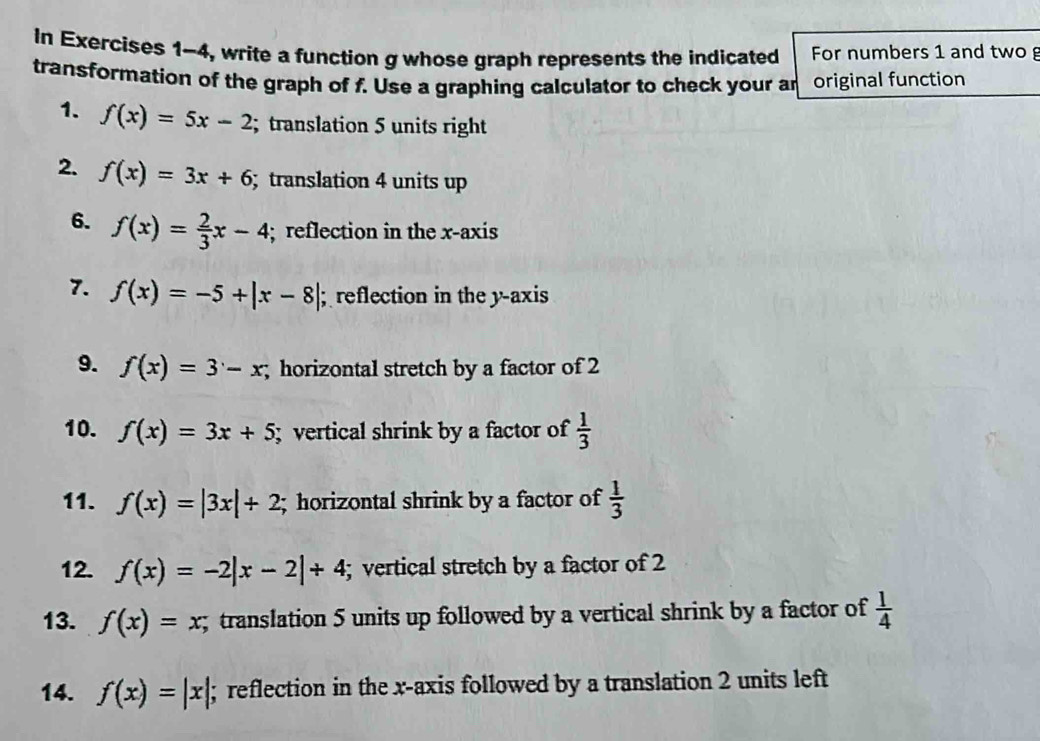 Solved: In Exercises 1-4, write a function g whose graph represents the ...