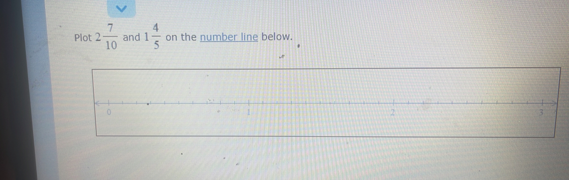 Plot 2 7/10  and 1 4/5  on the number line below.
0
2
3