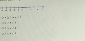 x≥ 0 or x<3</tex>
0≥ x>3
0≤ x<3</tex>
0