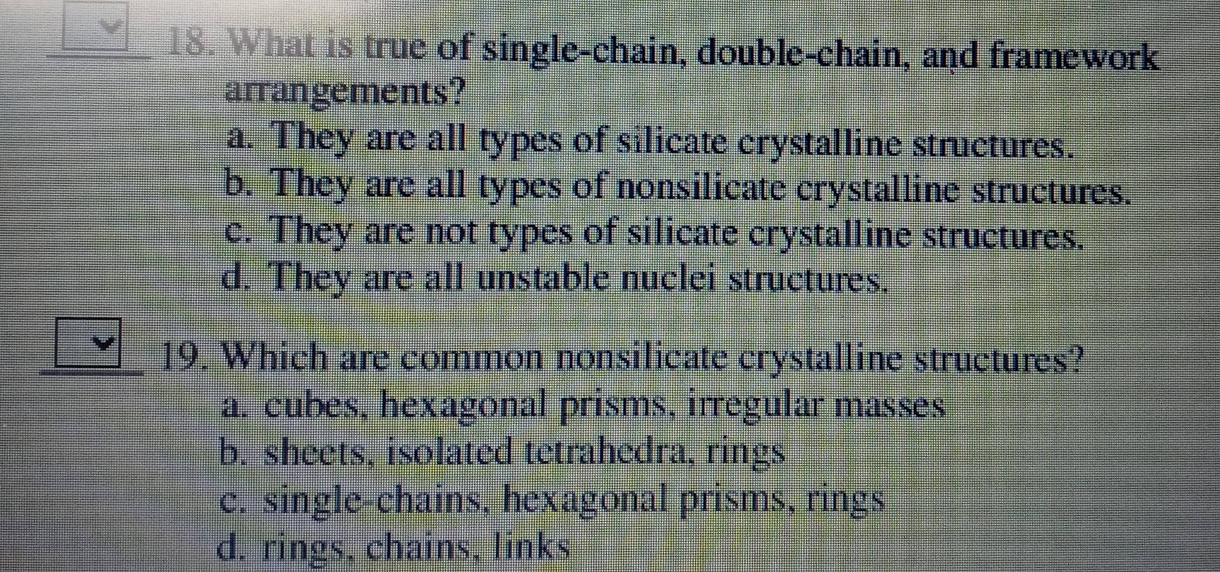 Solved: What is true of single-chain, double-chain, and framework ...