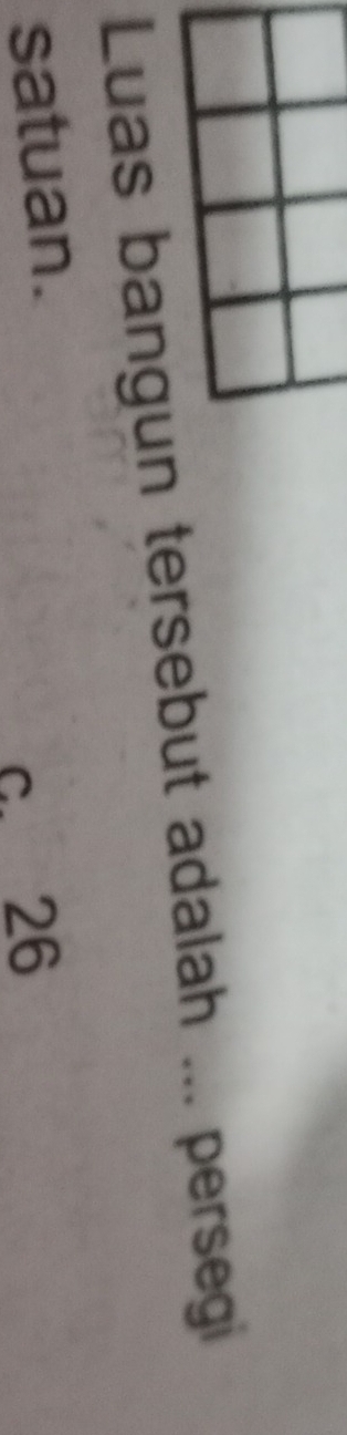 Luas bangun tersebut adalah ... persegi
satuan.
c. 26
