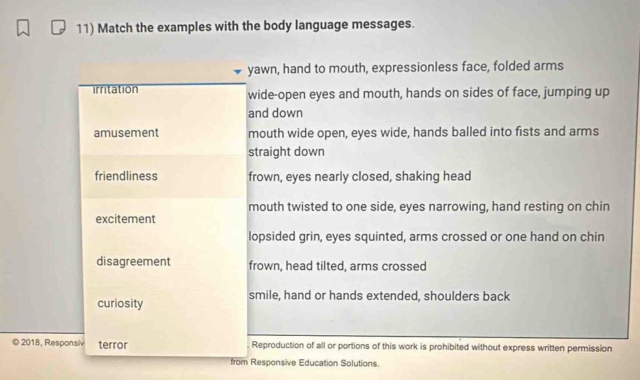 Solved: Match the examples with the body language messages. yawn, hand ...