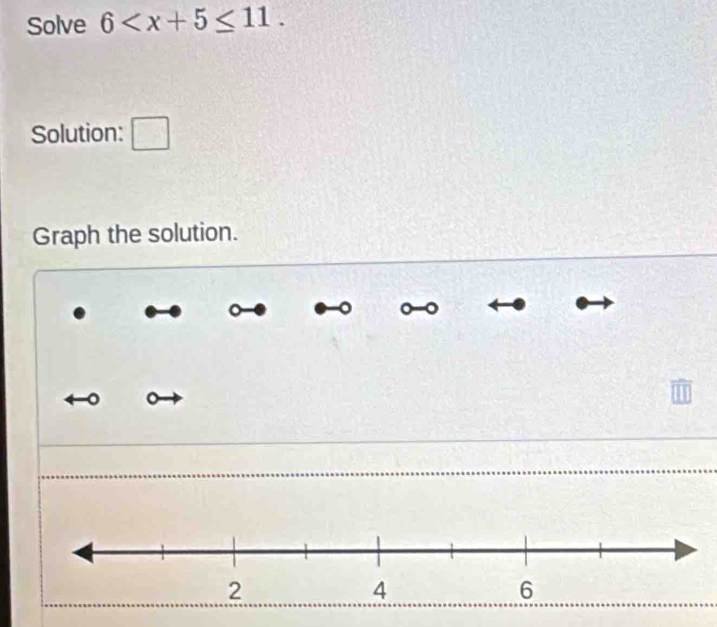 Solve 6 . 
Solution: □ 
Graph the solution. 
。