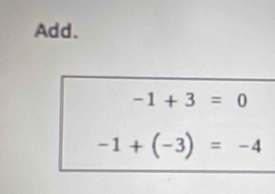 Add.
-1+3=0
-1+(-3)=-4