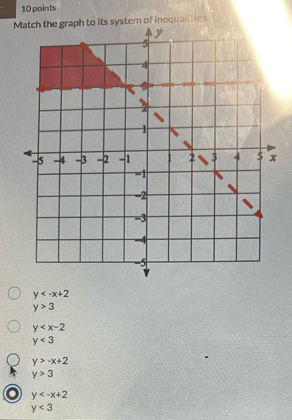 tem of inequalities.
y
y>3
y
y<3</tex>
y>-x+2
y>3
y
y<3</tex>