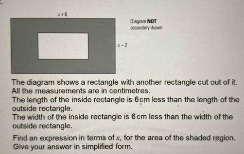 Solved: Diagram NOT accurately drawn The diagram shows a rectangle with ...