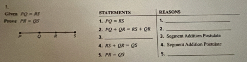 Given PQ=RS
Prove PR=QS
P 。 R s