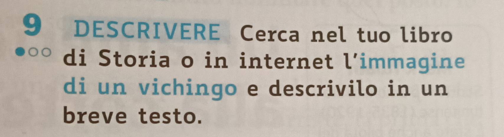 DESCRIVERE Cerca nel tuo libro 
di Storia o in internet l’immagine 
di un vichingo e descrivilo in un 
breve testo.