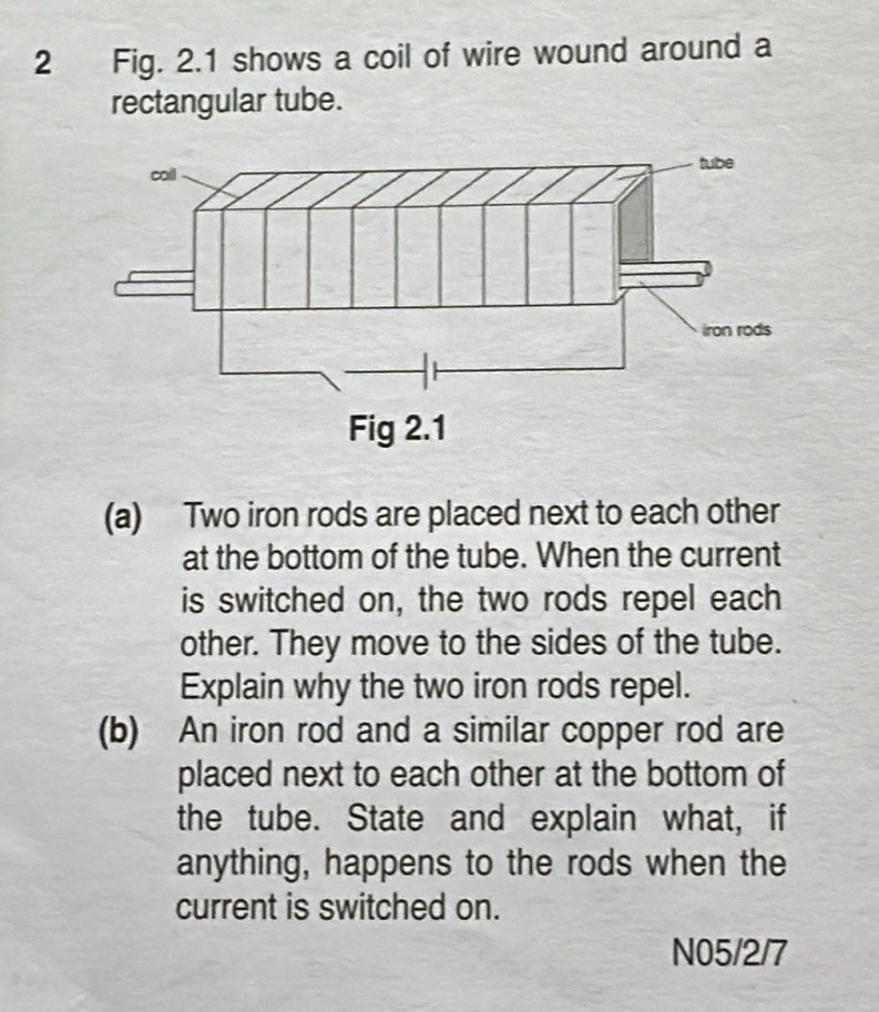 Solved: Fig. 2.1 shows a coil of wire wound around a rectangular tube ...