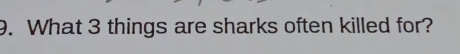 What 3 things are sharks often killed for?