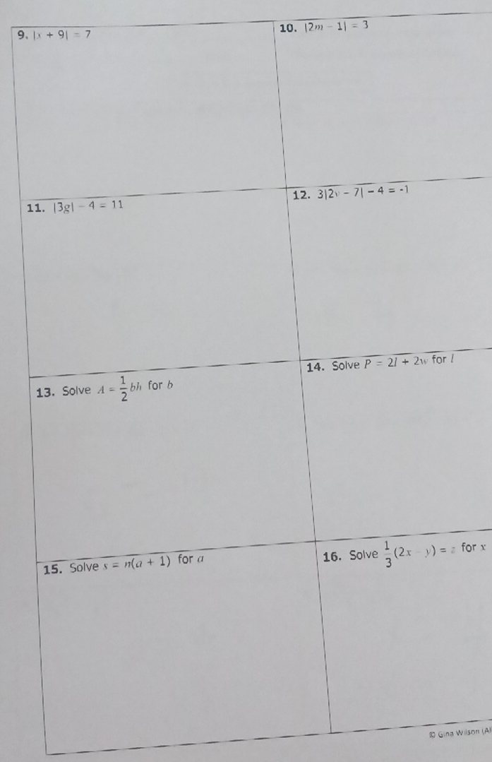 |x+9|=7 10. |2m-1|=3
11
!
1
for x
# Gina Wilson (A)