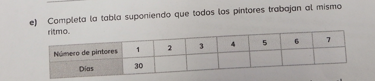 Completa la tabla suponiendo que todos los pintores trabajan al mismo