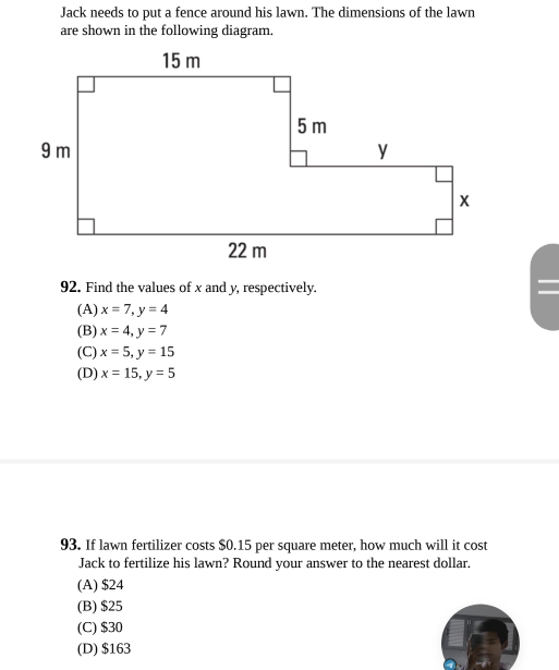 Solved: Jack needs to put a fence around his lawn. The dimensions of ...