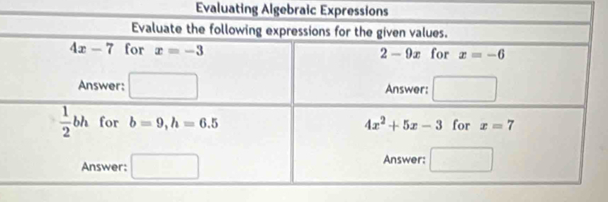 Evaluating Algebraic