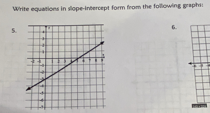 Write equations in slope-intercept form from the following graphs: 
6. 
5. 
6 -5 -4