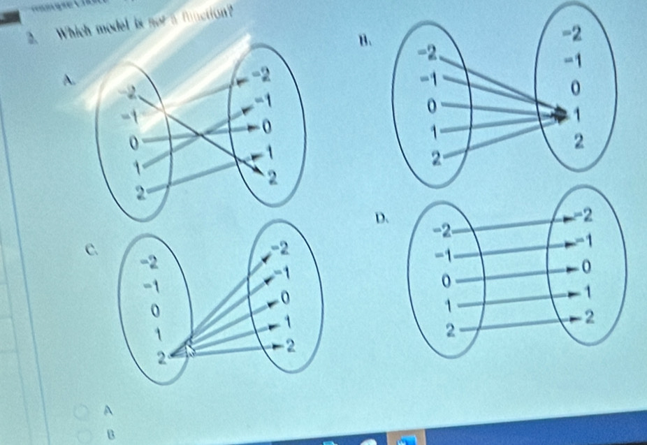 Whicmodel is not a function? 
B. 
A. 
D. 
C. 
A 
B