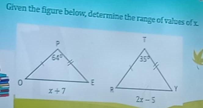 Given the figure below, determine the range of values of x.