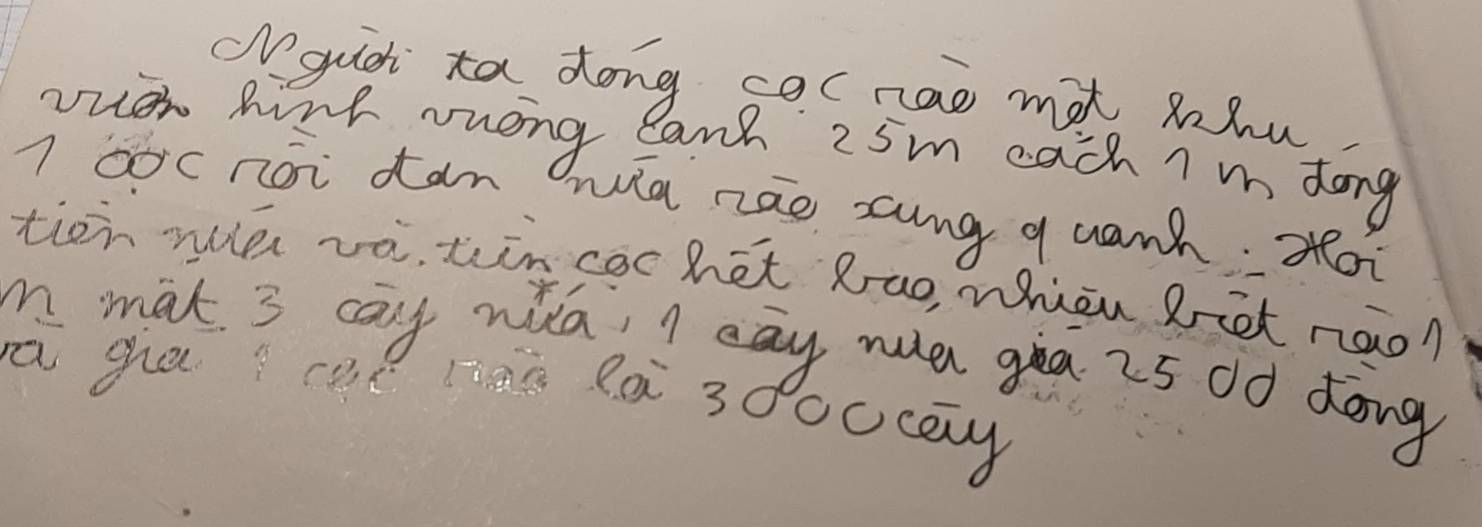 guc ta dong sac nao mot Xhu 
viioh hime muong Pand 25m each I m dong
1000 nor dam wia nāo sng q uanh. aoi 
tioin wé và tin cochet Rao, whion Rt nào? 
m mat 3 cay nia I eay nua ga 25 oó dōng 
ghocae laā là sdoccay