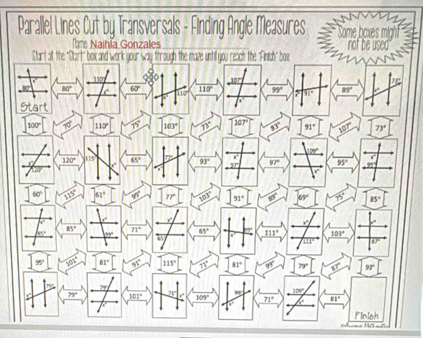 Parallel Lines Cut by Transversals - Finding Angle Measures Some boxes migh
me Najhla Gonzales not be used