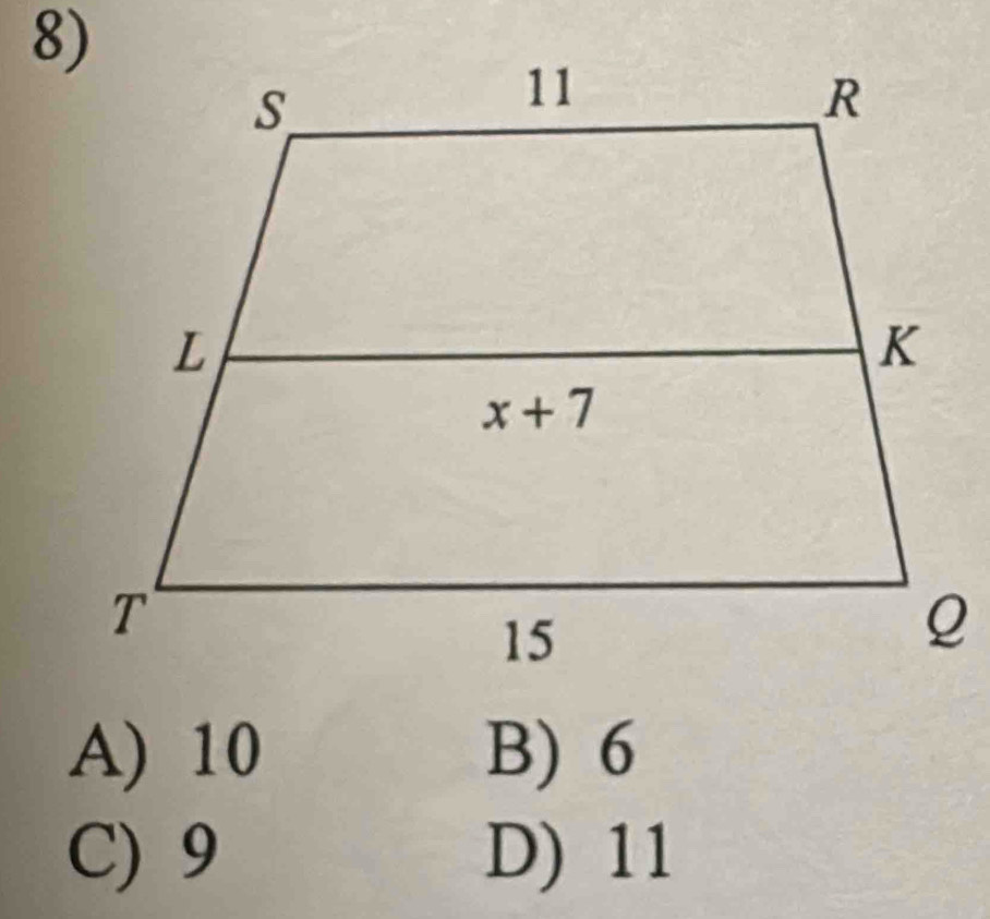 A) 10 B) 6
C) 9 D) 11