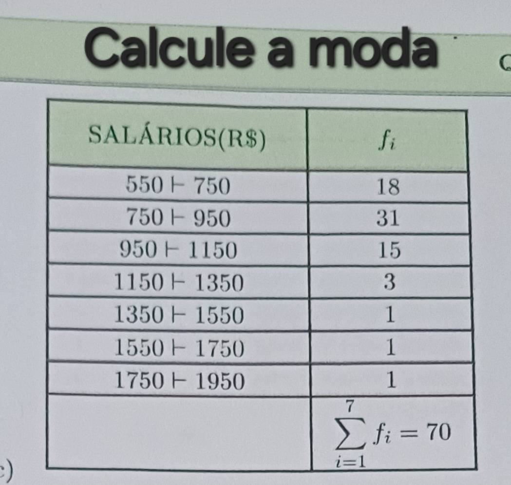 Calcule a moda
  
c)