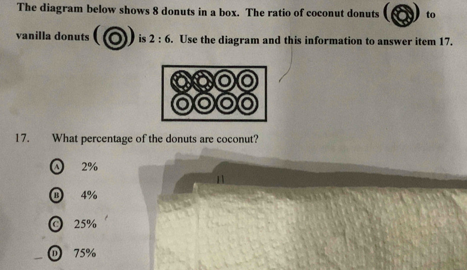Solved: The diagram below shows 8 donuts in a box. The ratio of coconut ...