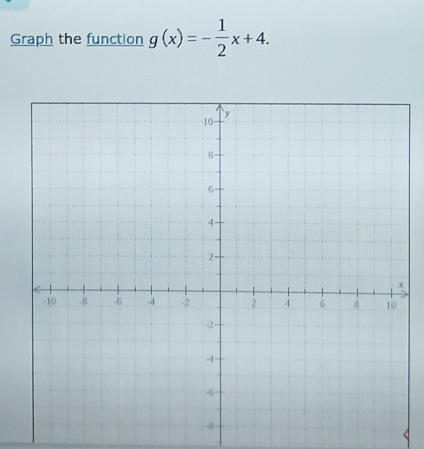 Graph the function g(x)=- 1/2 x+4.