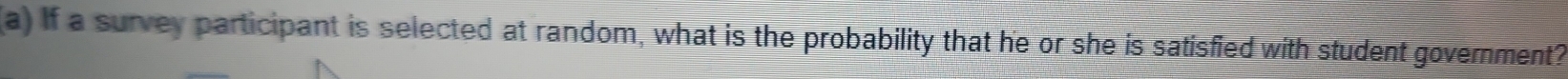 if a survey participant is selected at random, what is the probability that he or she is satisfied with student government?