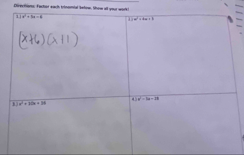 Directions: Factor each trinomial below,