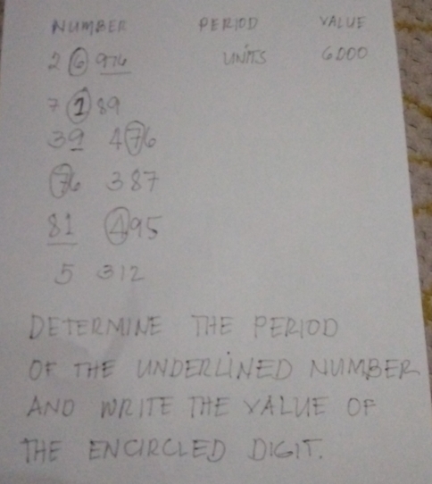 Solved: NUmBER PERIOD YALUE 2(97 wnins GDOO 7289 39 48 387 81 ④ 95 5 ...