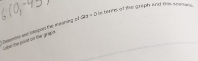 Determine and interpret the meaning of G(t)=0 in terms of the graph and this scenane 
Label the point on the graph.