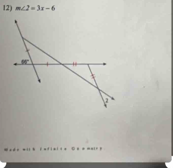 m∠ 2=3x-6