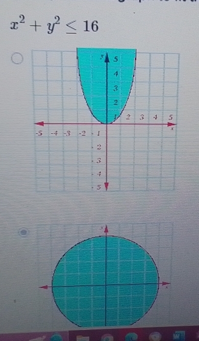 x^2+y^2≤ 16