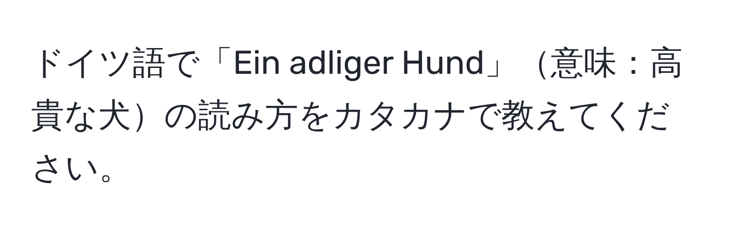 ドイツ語で「Ein adliger Hund」意味：高貴な犬の読み方をカタカナで教えてください。