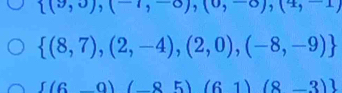  (9,3),(-1,-8),(0,-8),(4,-1)
 (8,7),(2,-4),(2,0),(-8,-9)
f(6-0)(-85)(61)(8-3)