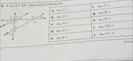 m∠ 3=54° , find eac
nc