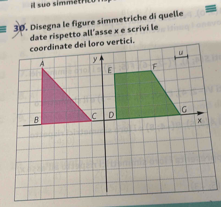 il suo simmetric o 
30. Disegna le figure simmetriche di quelle 
date rispetto all’asse x e scrivi le