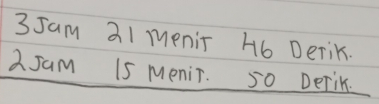 3Jam a1 menit H6 Derik. 
a Jam 15 Menir. so Derik.