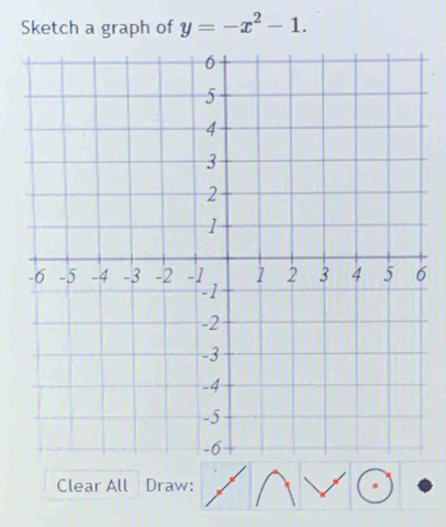 Sketch a graph of y=-x^2-1. 
6 
Clear All Draw: