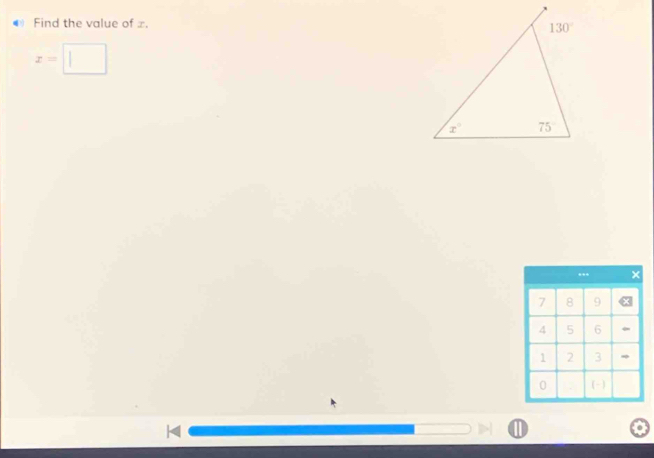 Find the value of £
x=.. ×
7 8 9
4 5 6
1 2 3 →
0 (-)