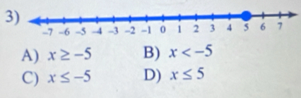 A) x≥ -5 B) x
C) x≤ -5 D) x≤ 5